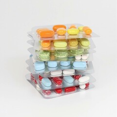 A stack of multicolored pills