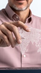 Obraz premium Man Interacting with a Digital World Map