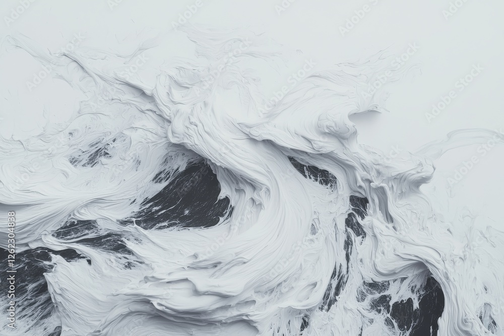 Poster a soft and abstract visual features waves that flow in a range of white and light gray shades