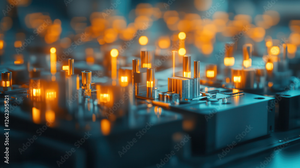 Poster high tech circuit board with glowing components and intricate details, showcasing innovation and tec