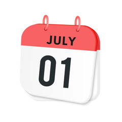 1st July daily calendar icon template. July 1 day calendar design. Single day calendar in vector illustration flat style.