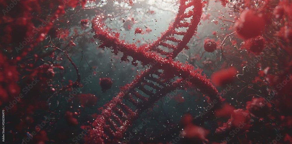 Poster a futuristic representation of a mutating virus, with glowing tendrils and dynamic motion showing it
