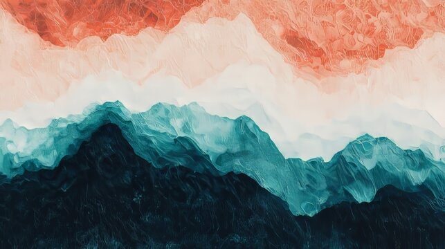 Vibrant colors are utilized to create a dynamic representation of abstract waves and patterns, which convey a sense of fluid motion and depth, and this artwork inspires movement and creativity