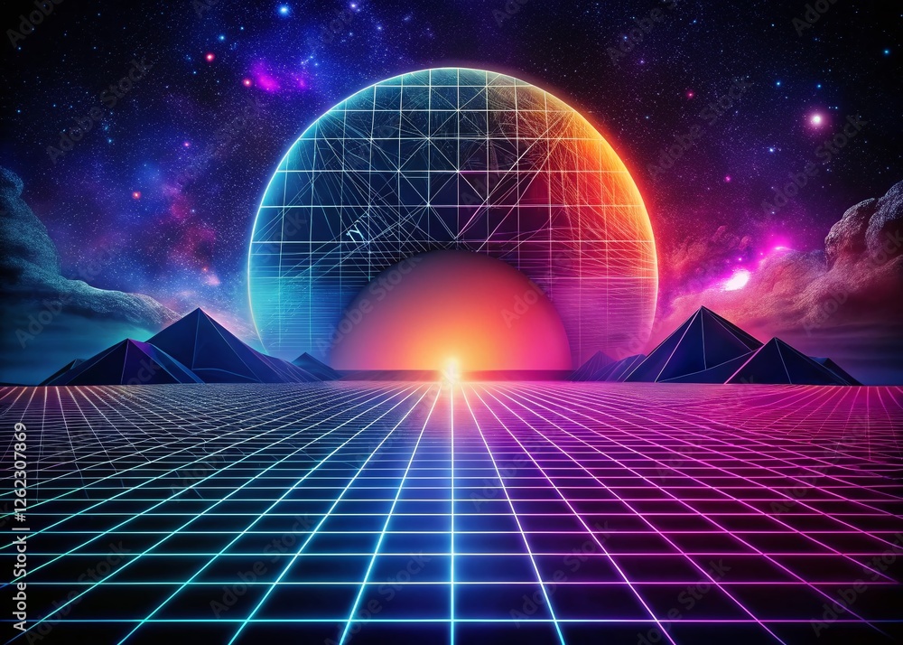 Poster geometric space silhouette pattern: abstract grid design background