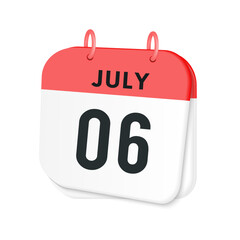6th July daily calendar icon template. July 6 day calendar design. Single day calendar in vector illustration flat style.
