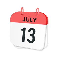 13th July daily calendar icon template. July 13 day calendar design. Single day calendar in vector illustration flat style.