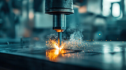 High tech aluminum forging scene featuring robust machinery and sparks