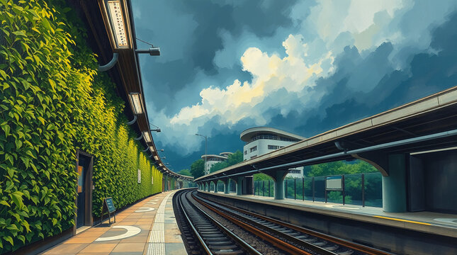 train on the railway in the forest city