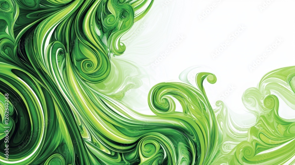 Poster green abstract swirling pattern with flowing textures and curves