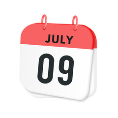 9th July daily calendar icon template. July 9 day calendar design. Single day calendar in vector illustration flat style.