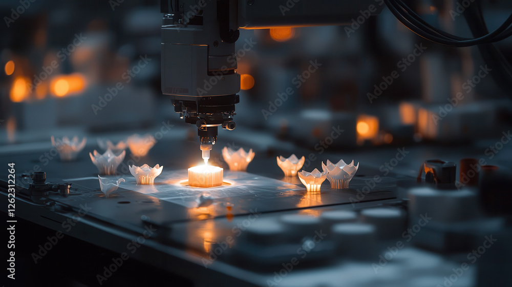 Poster advanced aluminum 3d printing process showcasing intricate designs and precision. scene captures glo