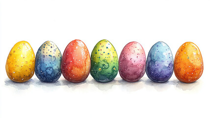 Obraz premium Watercolour Easter coloured eggs on white background.