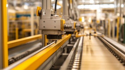 Naklejka premium Factory automation robotic arm assembling parts on conveyor belt