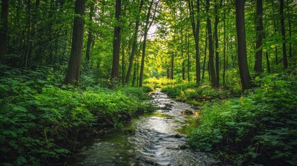 Fototapeta premium Serene Forest Stream: A Tranquil Escape into Nature's Embrace