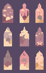 Islamic window flat design set for Ramadan design element