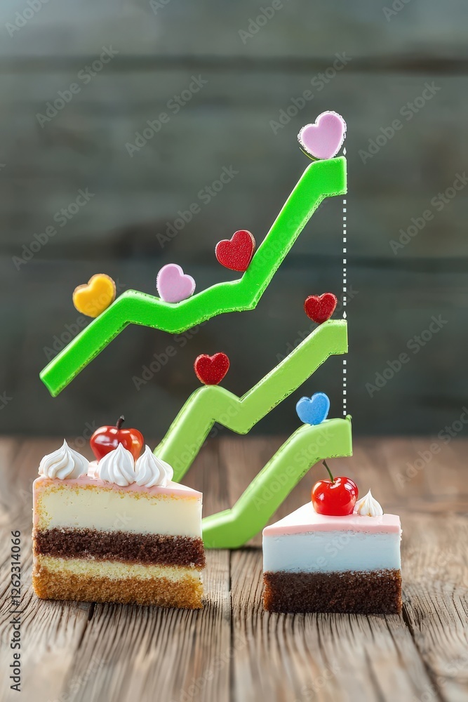 Aufkleber a graph of profit margins for custom cakes displayed above a bakery.