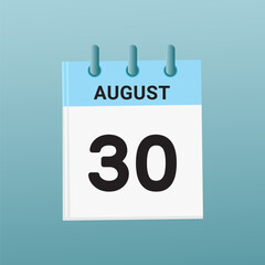 30th August daily calendar icon template. August 30 day calendar design. Single day calendar in vector illustration flat style.