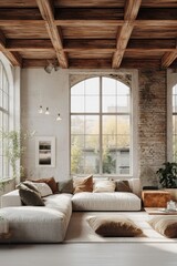 Modern home loft interior background, 3d render, Generative AI