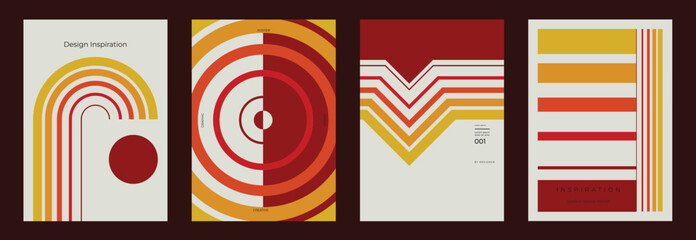 Collection of 70s color gradient poster background vector. Set of retro wall decoration, groovy, trippy, geometric shape. Vintage hippie wall art for interior, decorative, banner, cover, card.