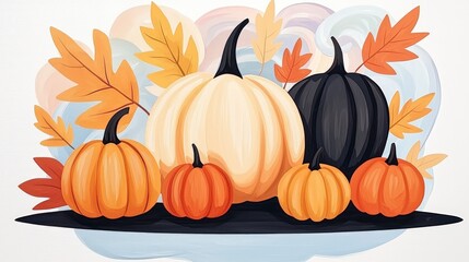 Naklejka premium Autumn Harvest Pumpkins Fall Leaves Thanksgiving Illustration