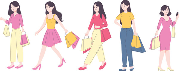 Woman Carrying Shopping Bags Collection