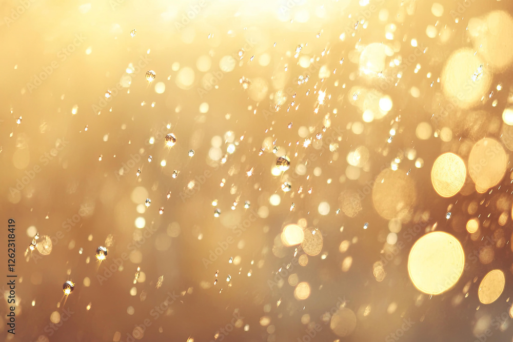 Poster golden rain drops background sparkling bokeh lights abstract texture