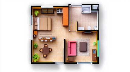 Modern Apartment Floor Plan Cozy Living Room and Bedroom Design