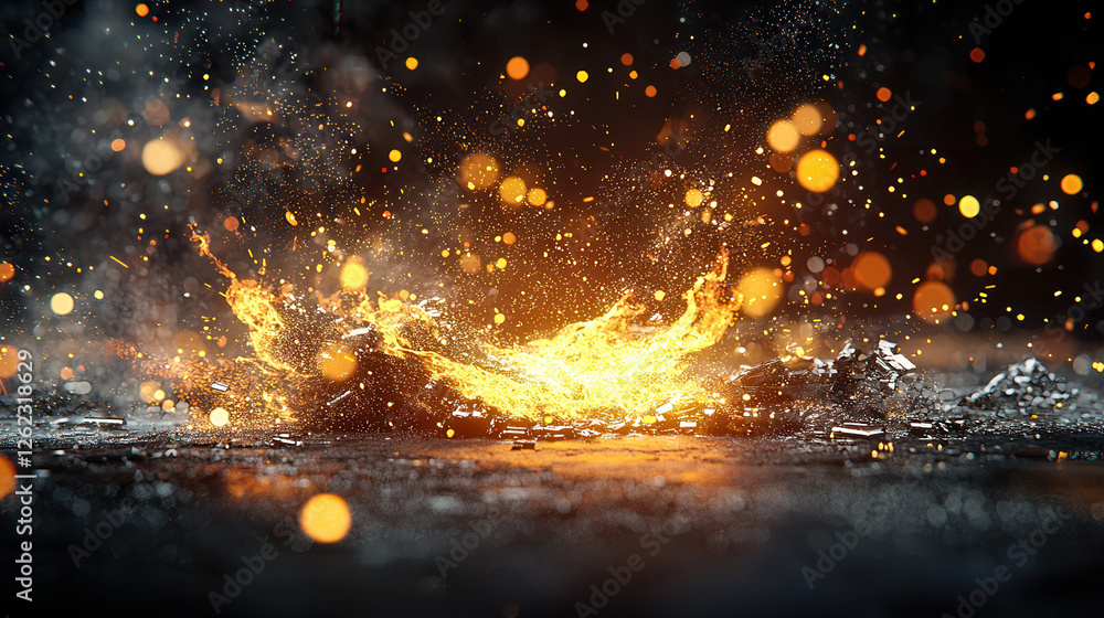Poster vibrant scene of fiery sparks and glowing embers creating dynamic explosion effect. intense heat and