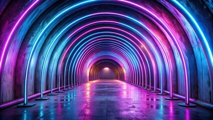Vibrant Neon Tunnel with Colorful Lighting Effects at Night