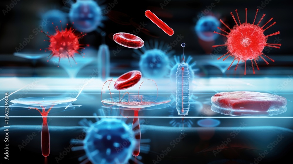Aufkleber microscopic action of bacteria and viruses laboratory setting scientific visualization digital envir
