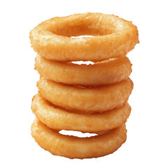 Stack of crispy onion rings, isolated on a transparent background