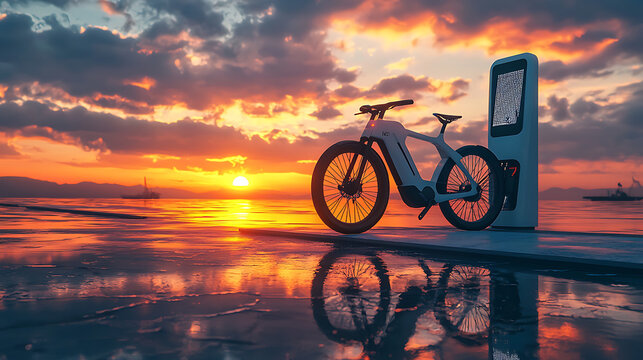 Modern E-Bike Parked Near a Solar-Powered Charging Station