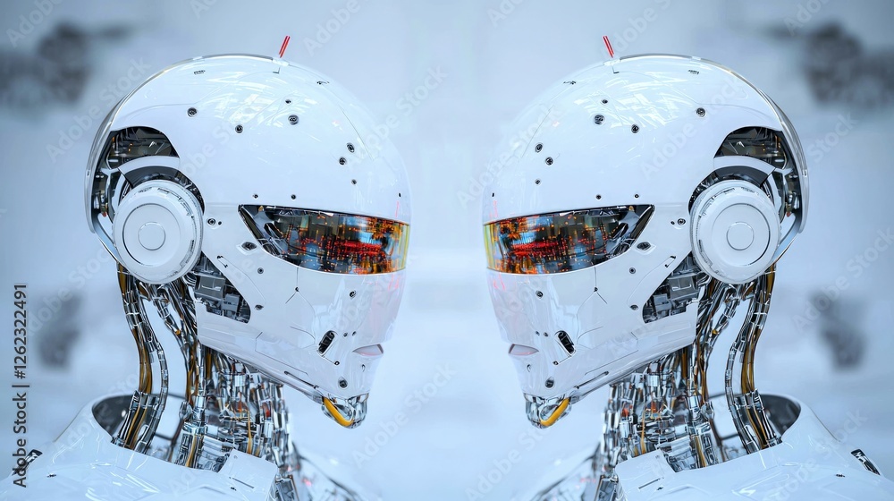 Poster futuristic ai robots advanced technology chrome heads artificial intelligence