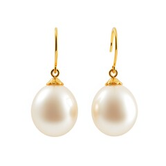 Elegant pearl earrings with golden hooks on an isolated background