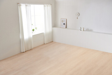 Modern Scandinavian and minimalist living room interior. White empty room. Scandinavian interior...