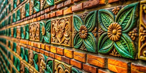 Obraz premium Intricate Embossed Brick Biophilic Art Pattern - Architectural Detail Stock Photo