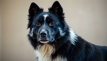 Fototapeta premium Portrait of a Karelian Bear Dog with Relaxed Expression and Focused Gaze