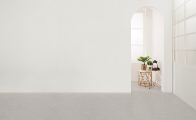 Modern Scandinavian and minimalist living room interior. White empty room. Scandinavian interior design. Home Nordic interior.