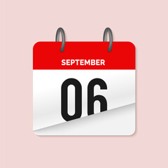 6th September daily calendar icon template. September 6 day calendar design. Single day calendar in vector illustration flat style.