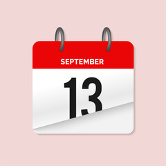 13th September daily calendar icon template. September 13 day calendar design. Single day calendar in vector illustration flat style.