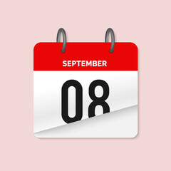 8th September daily calendar icon template. September 8 day calendar design. Single day calendar in vector illustration flat style.