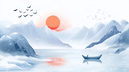 Obraz premium Serene Winter Landscape with Boat