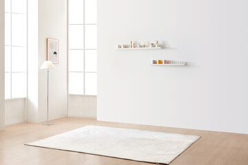 Modern Scandinavian and minimalist living room interior. White empty room. Scandinavian interior...