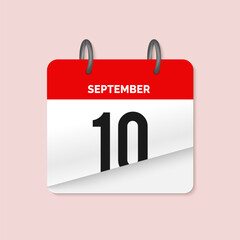 10th September daily calendar icon template. September 10 day calendar design. Single day calendar in vector illustration flat style.
