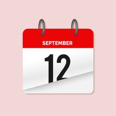 12th September daily calendar icon template. September 12 day calendar design. Single day calendar in vector illustration flat style.