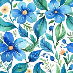 Vibrant blue flowers and intricate foliage create a mesmerizing pattern in a lush garden setting