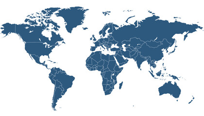 World map. Blue modern vector map. Silhouette map.