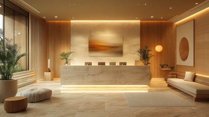 Modern Reception Area with Warm Lighting and Elegance