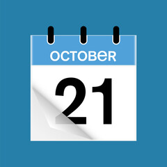21th October daily calendar icon template. October 21 day calendar design. Single day calendar in vector illustration flat style.