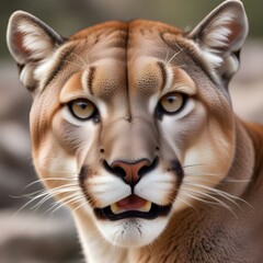 Obraz premium Wild mountain lion staring intently, showcasing fine whiskers and rugged coat texture